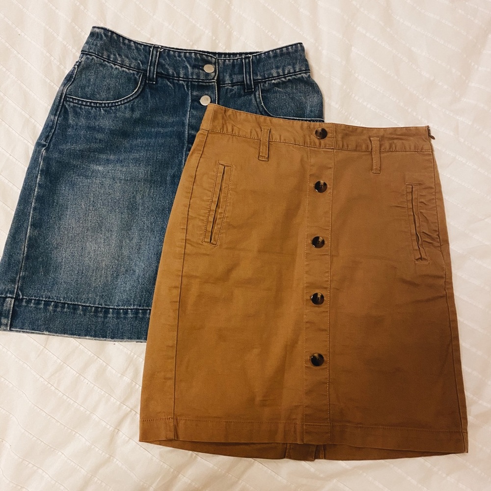 package of two mini button up skirts